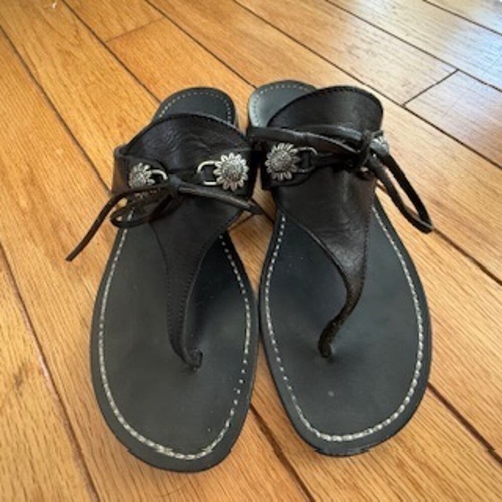 Vintage Brighton Black Leather Western Concho Sandals Sunflower Slide 7